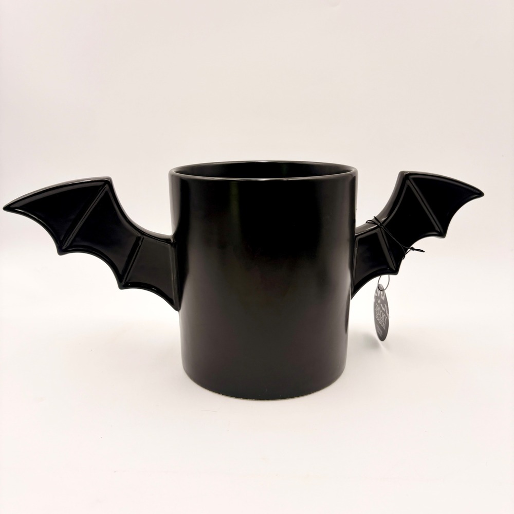 Spooky Season Black Bat Wing Ceramic Utensil Crock Gothic Halloween Decor